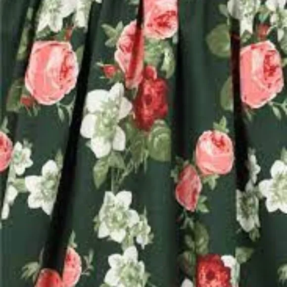 NWT Collectif Size UK 12/ US 8 Swing Skirt Green with Floral Pattern - Picture 2 of 10